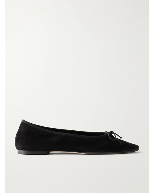 Aeyde White Tiby Bow-Detail Suede Ballet Flats