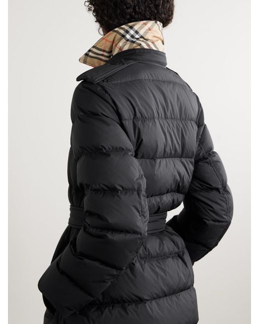 Burberry Black Doppelreihige Daunenjacke Aus Gestepptem Shell Mit Bindegürtel