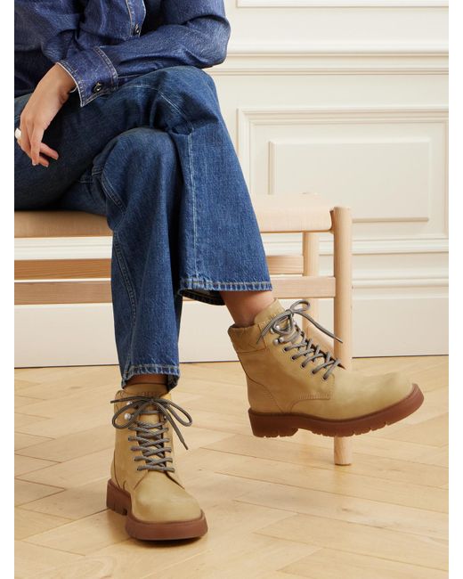 Bottega Veneta Brown Haddock Intrecciato Leather-Trimmed Nubuck Ankle Boots