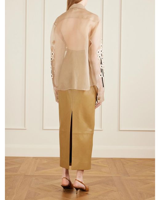 Khaite Natural Appliquéd Embroidered Silk-Organza Shirt
