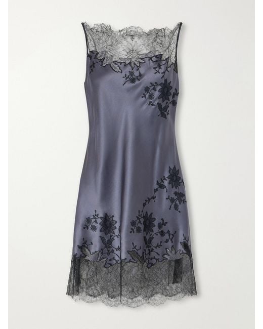 Carine Gilson Blue Lace-Embroidered Silk-Satin Mini Dress