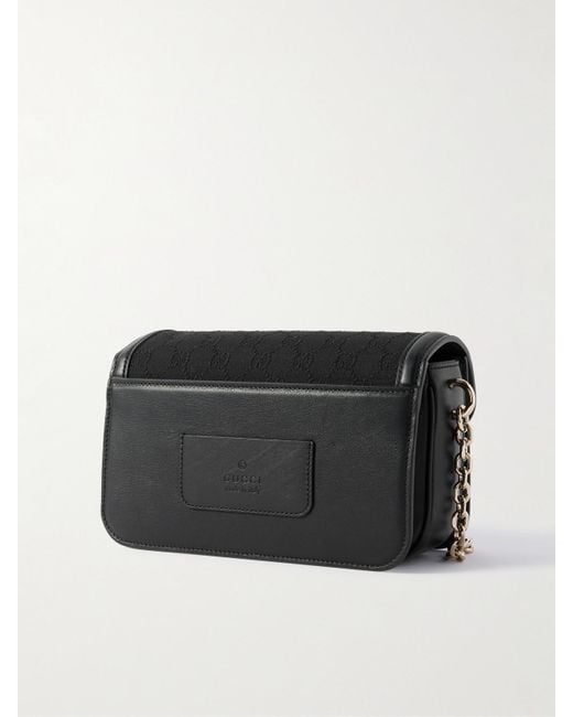 Sac Porté Épaule En Toile Jacquard À Finitions En Cuir Gucci en coloris Black