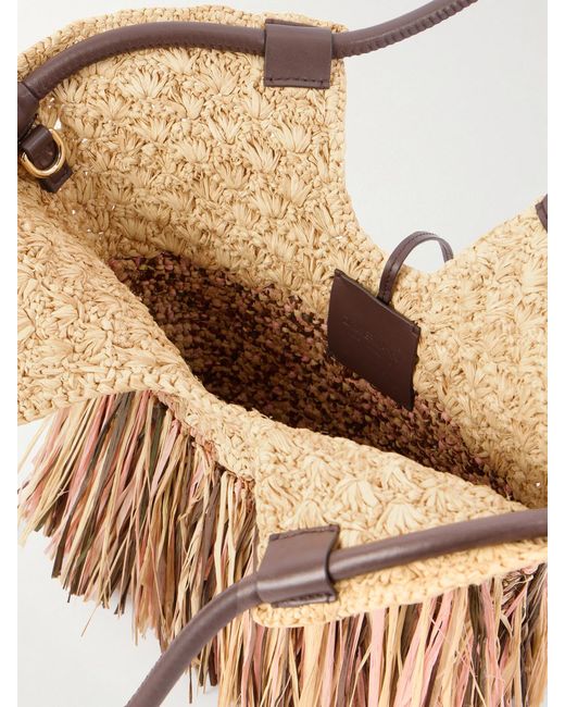 Zimmermann Natural Goldentime Large Embellished Leather-Trimmed Fringed Raffia Tote