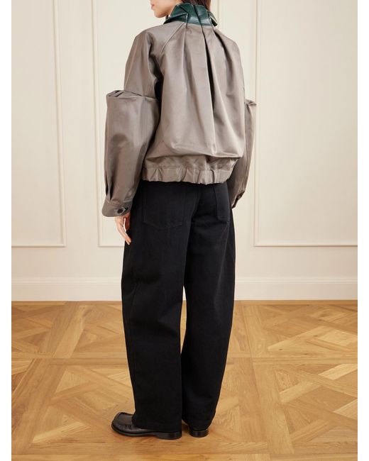 Sacai Gray Pleated Leather-Trimmed Cotton-Twill Jacket