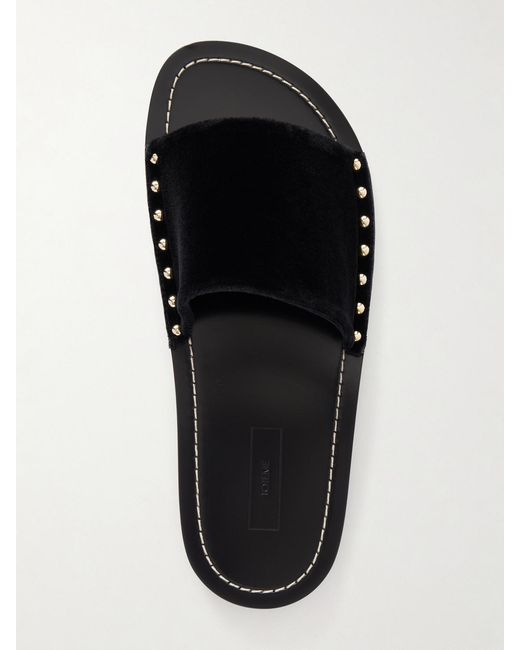Totême White Studded Velvet Slides