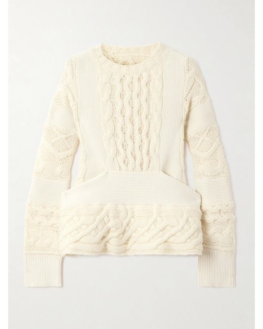 Sacai Natural Zopfstrickpullover Aus Wolle