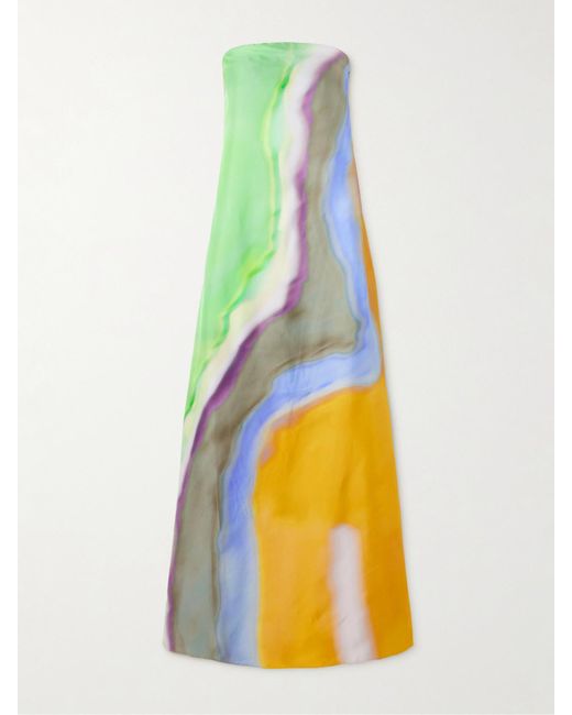 Christopher Esber Aura Strapless Printed Silk-Twill Maxi Dress in Yellow |  Lyst