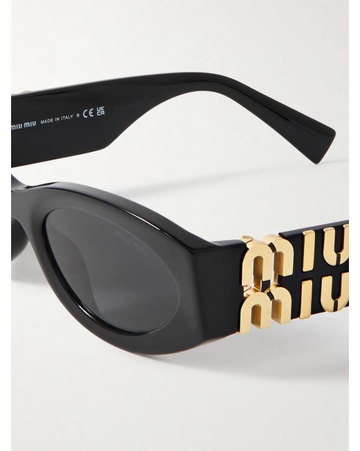 Miu Miu Black Glimpse Oval-Frame Acetate Sunglasses