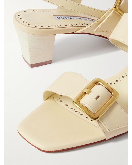 Manolo Blahnik Natural Thalitsli 50 Buckled Leather Slingback Sandals