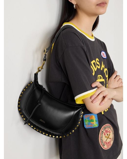 Isabel Marant Black Oskan Moon Studded Leather Shoulder Bag