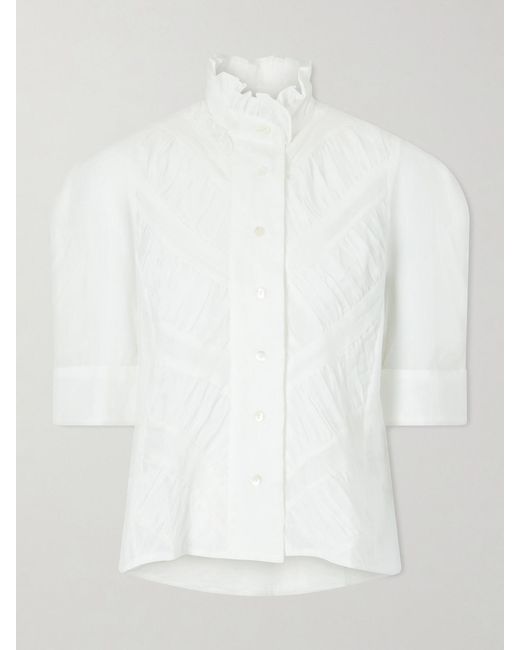 Thierry Colson White Vita Ruffled Pleated Cotton-Gauze Shirt