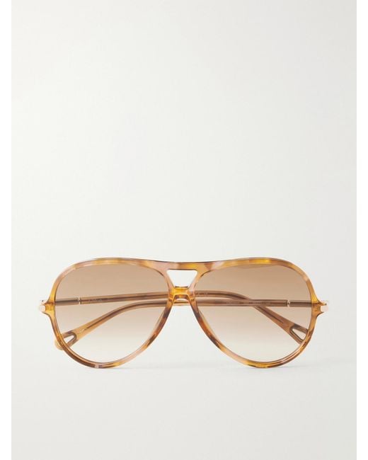 Chloé Natural Tubolar Aviator-Style Recycled Tortoiseshell Acetate Sunglasses