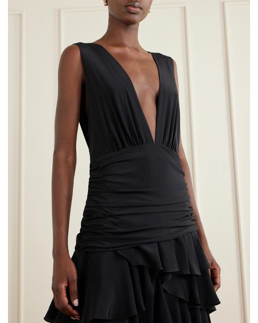 Johanna Ortiz Black A Map Of Gentle Winds Tiered Ruffled Silk-Crepe Maxi Dress