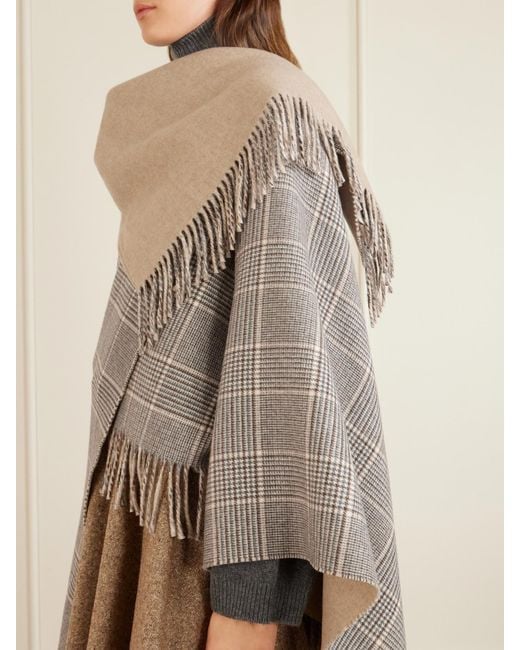 Brunello Cucinelli Gray Fringed Prince-Of-Wales Checked Cashmere Wrap