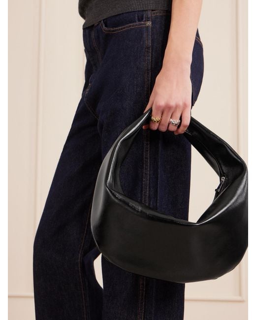 Khaite Black Olivia Medium Crinkled Patent-Leather Tote
