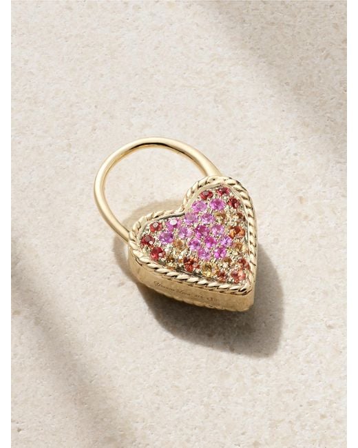 Yvonne Léon Pink Créole Cadenas Coeur 9-Karat Sapphire Single Earring