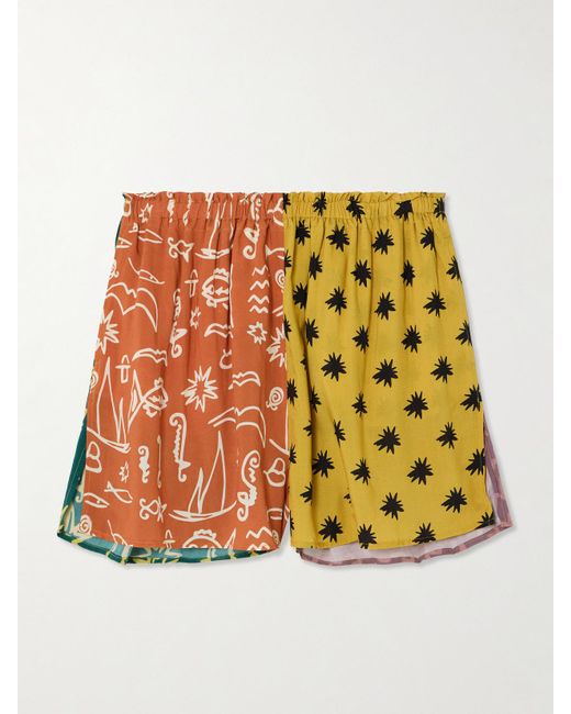 Donde Esteban Orange Estrellitas Shorts Aus Bedrucktem Satin