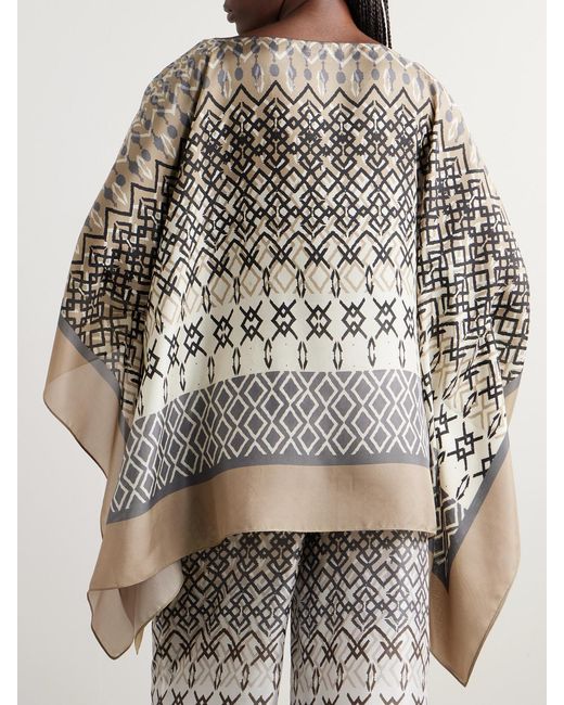 Brunello Cucinelli Natural Printed Silk-Voile Poncho