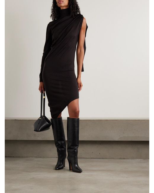 Courreges Black Asymmetrisches Midikleid Aus Merinowolle Mit Stickerei