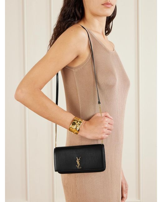 Saint Laurent Black Cassandre Strap Leather Phone Case