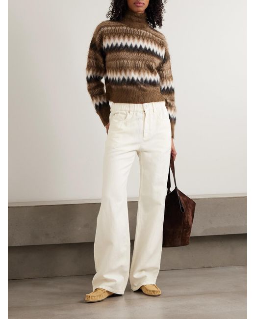 Brunello Cucinelli White Bead-Embellished Cotton And Linen-Blend Wide-Leg Pants