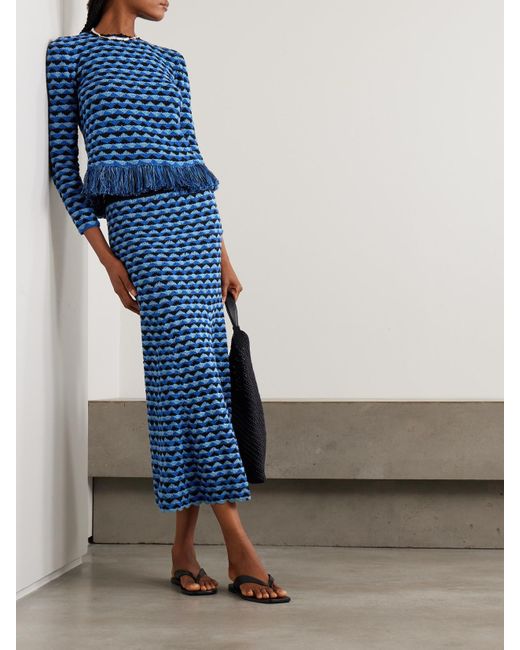 Escvdo Blue Profundo Oberteil Aus Gehäkelter Baumwolle Mit Fransen