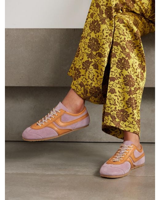 Dries Van Noten Pink Leather-Trimmed Suede Sneakers