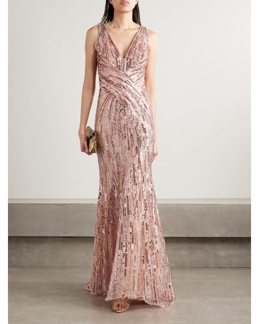 Jenny Packham Pink Luxor Cutout Embellished Tulle Gown