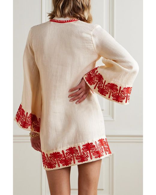 Johanna Ortiz White Net Sustain Ocean Clan Embroidered Organic Linen-Blend Mini Dress