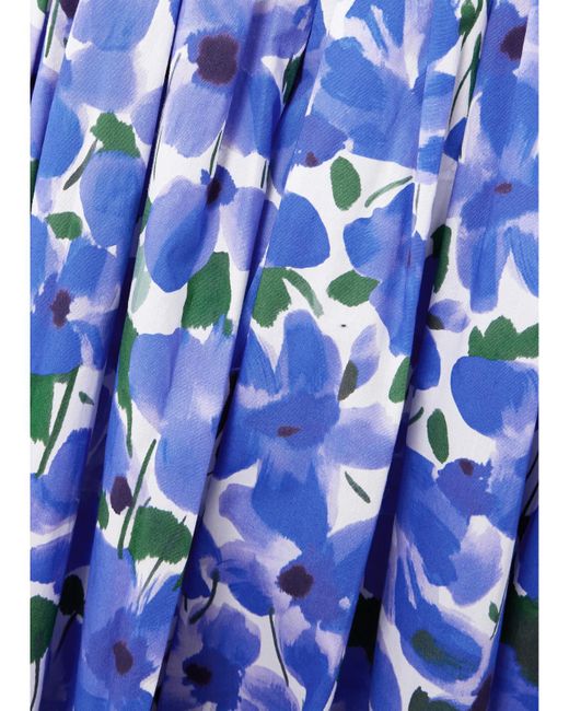 Robe Midi En Popeline De Coton Mélangé À Imprimé Fleuri Et À Plis Carolina Herrera en coloris Blue