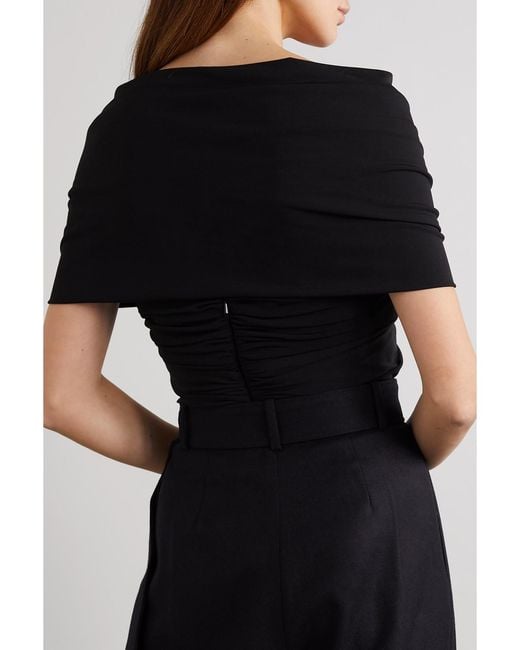 Brandon Maxwell Black Elizabeth Off-The-Shoulder Draped Stretch-Jersey Bodysuit