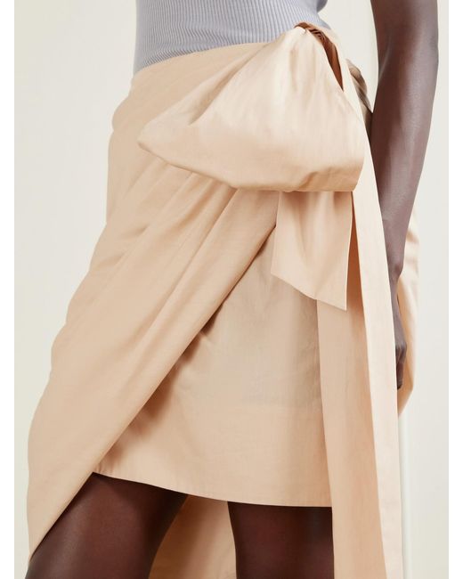 Chloé Natural Bow-Embellished Draped Cotton Midi Skirt