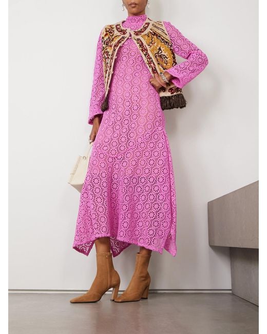 Alix Of Bohemia Pink Laila Cotton-Lace Midi Dress