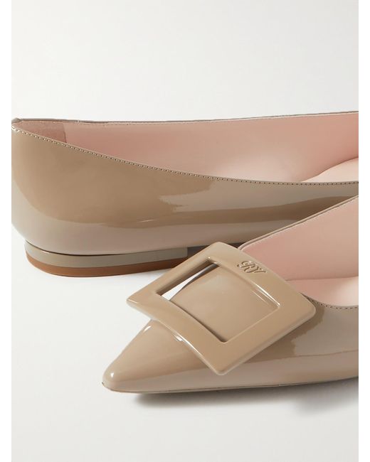 Roger Vivier Natural Gommettine Patent-Leather Point-Toe Flats