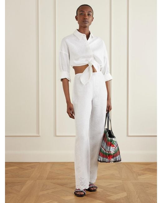 Staud White Lisa Knotted Linen Shirt