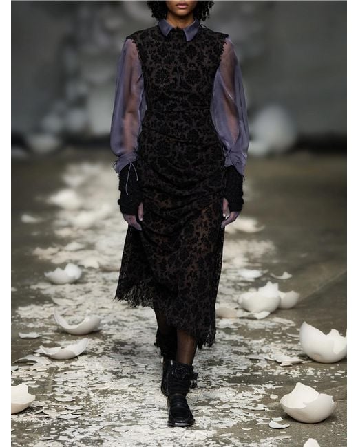 PAULINE DUJANCOURT Black Najia Asymmetric Lace Midi Dress