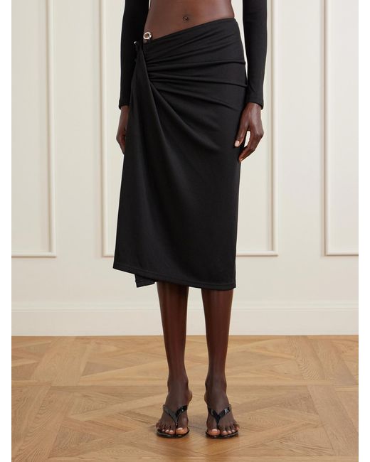 Christopher Esber Black Droplet Crystal Clasp Cascade Embellished Ribbed Midi Skirt
