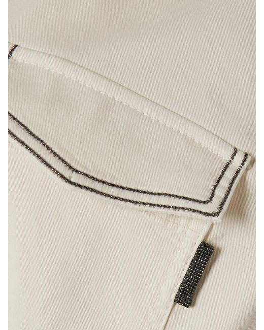 Brunello Cucinelli Natural Belted Bead-Embellished Cotton-Blend Drill Jumpsuit