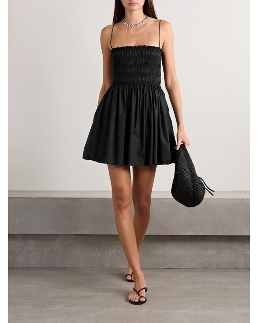Matteau Black Shirred Organic Cotton-Poplin Mini Dress