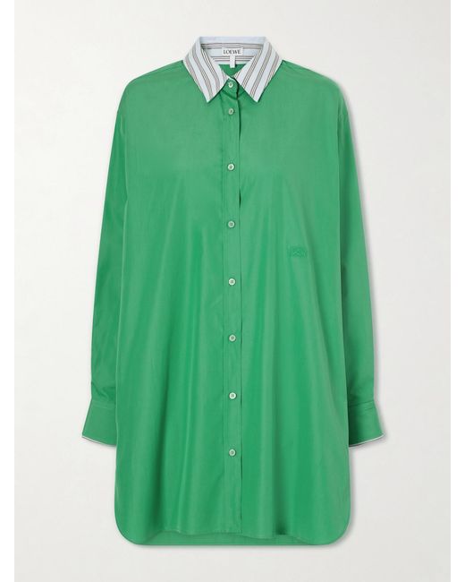 Loewe Green Logo-Embroidered Cotton-Poplin Midi Shirt Dress