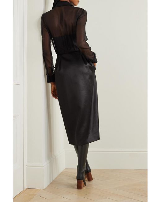 Gabriela Hearst Black Net Sustain Beatrice Organic Wool And Silk-Blend Satin-Twill And Silk-Chiffon Dress
