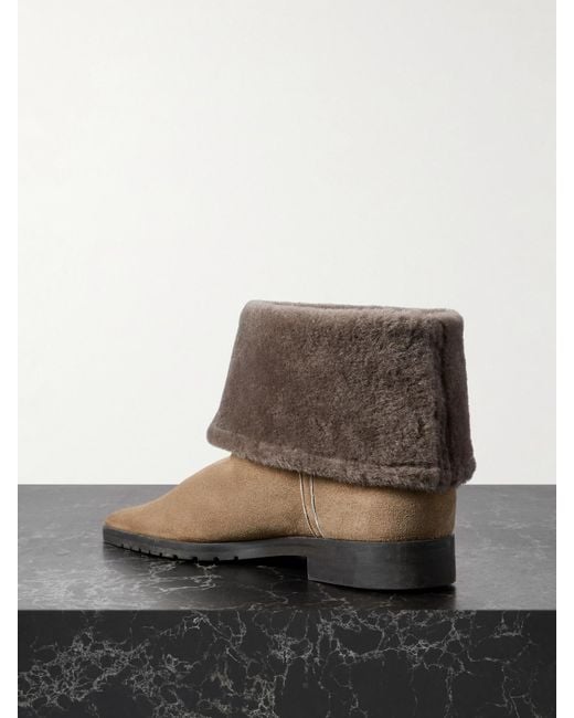 Totême  Brown Shearling-Trimmed Suede Ankle Boots