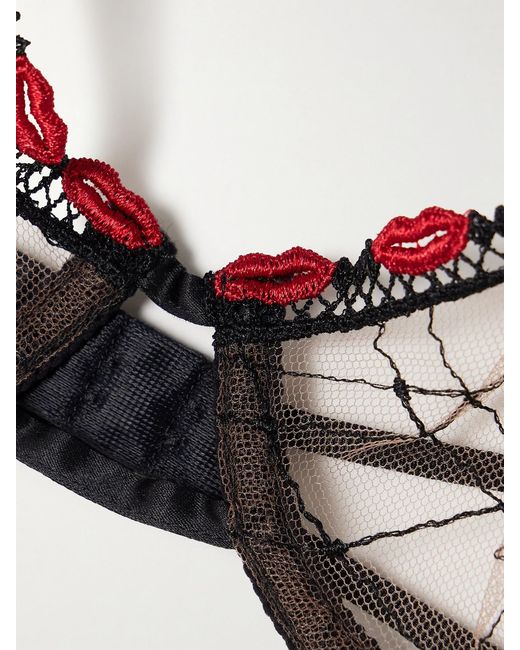 Kiki de Montparnasse Natural La Bise Silk-Blend Trimmed Appliquéd Embroidered Tulle Underwired Soft-Cup Demi Bra