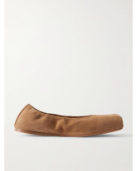 Alaïa Brown Leather-Trimmed Suede Ballet Flats