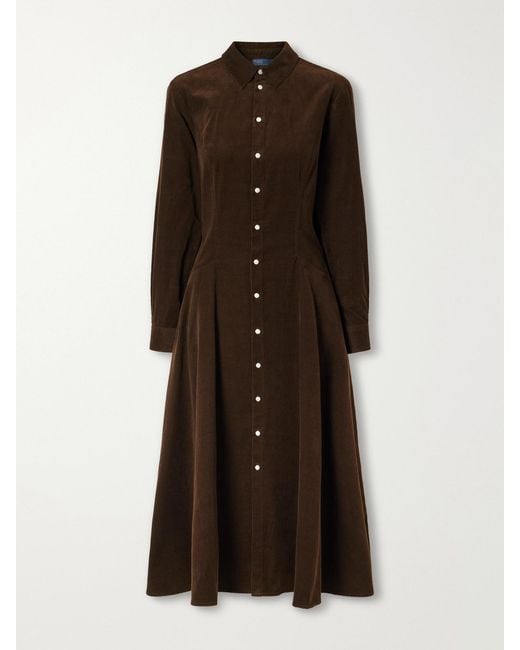 Polo Ralph Lauren Brown Cotton-Corduroy Midi Dress
