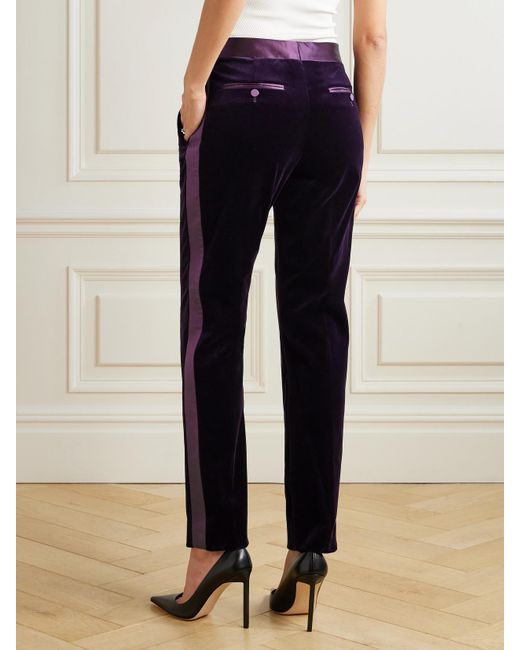 Tom Ford Blue Satin-Trimmed Cotton-Blend Velvet Straight-Leg Pants