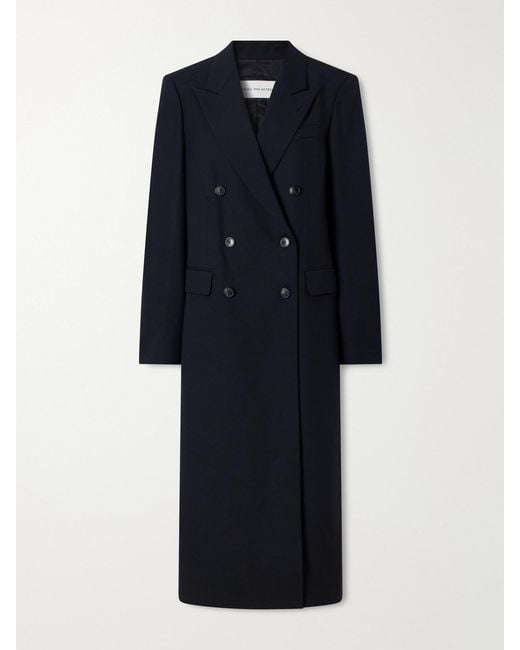 Dries Van Noten Blue Double-Breasted Wool Coat