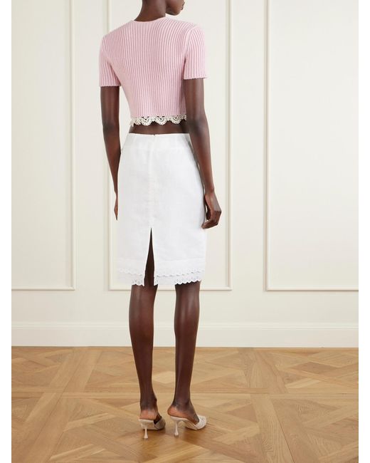 Magda Butrym White Lace-Trimmed Cotton And Linen-Blend Mini Skirt