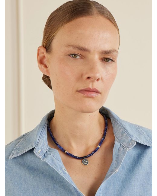 Sydney Evan Natural Celestial 14-Karat, Sapphire, Diamond And Enamel Necklace