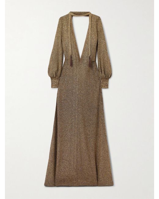 Tom Ford Natural Embellished Metallic Jersey Maxi Dress